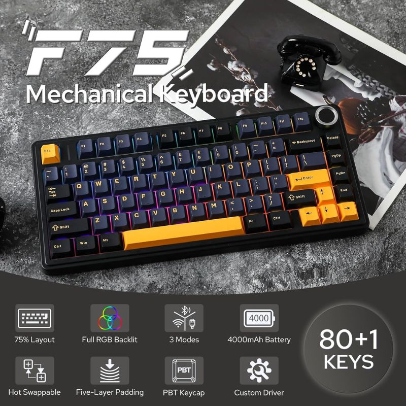 Aula F75 Gasket Mechanical Keyboard, 75% Wireless Hot Swappable RGB Gaming Keyboard - EdgeFollow