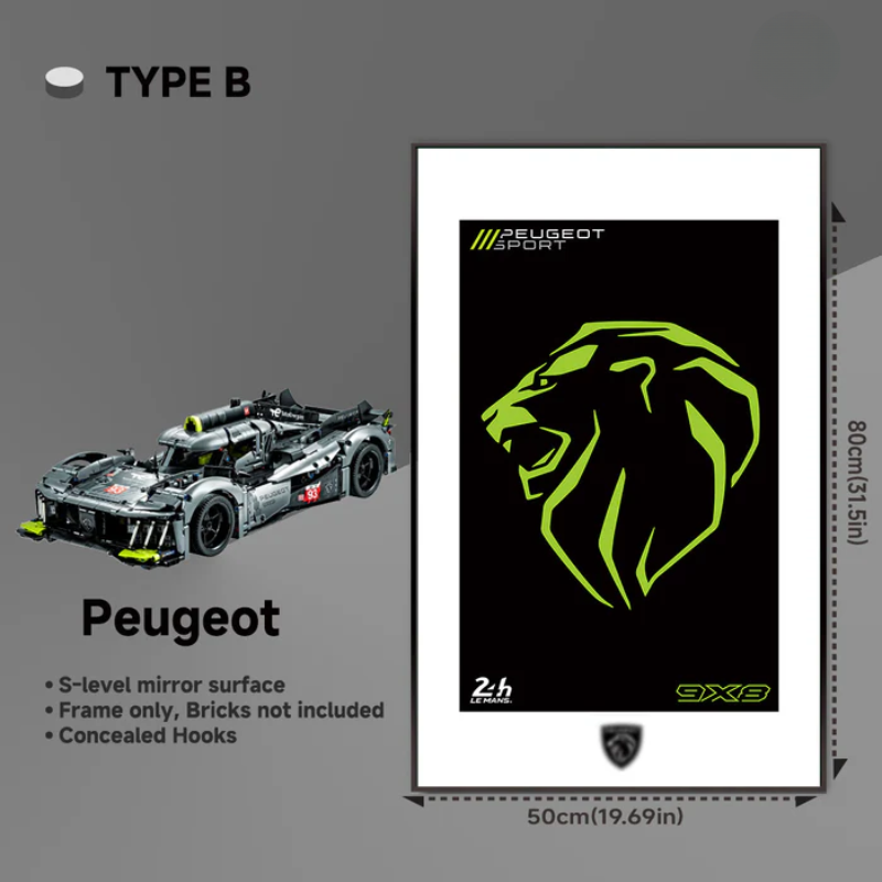 Car Display frame for LEGO® TECHNIC PEUGEOT 9X8 24H Le Mans Hybrid Hypercar 42156 - EdgeFollow