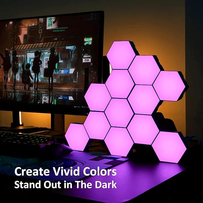 Hexagon RGB LED Smart Light Panels Punch-Free With App Control 10 Panels Gaming Stupe - EdgeFollow