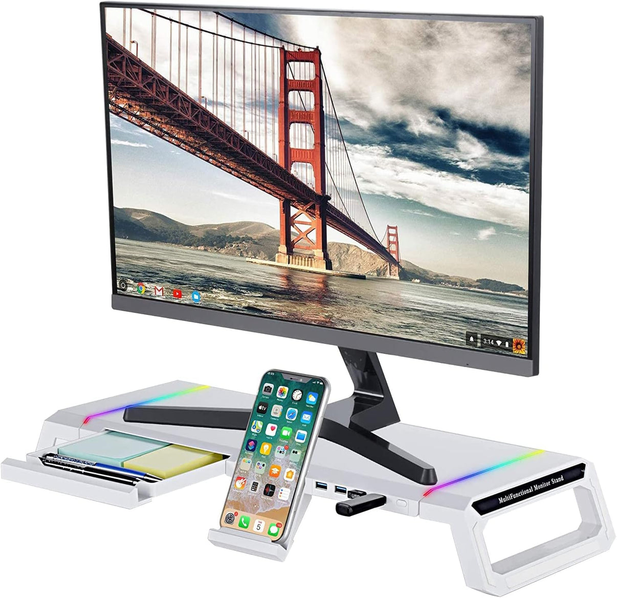 RGB Gaming Computer Monitor Stand Riser with Drawer,Storage and Phone Holder Gaming Setup - EdgeFollow