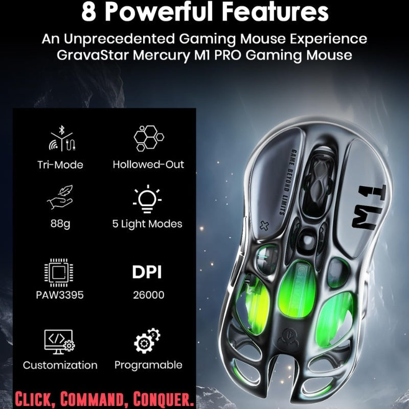 GravaStar Mercury M1 Pro Wireless Gaming Mouse Mice, Lightweight Magnesium Alloy , 26,000 DPI Gaming Setup Gift - EdgeFollow