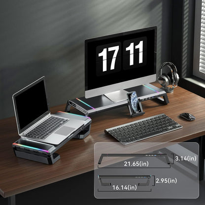 RGB Gaming Computer Monitor Stand Riser with Drawer,Storage and Phone Holder Gaming Setup - EdgeFollow