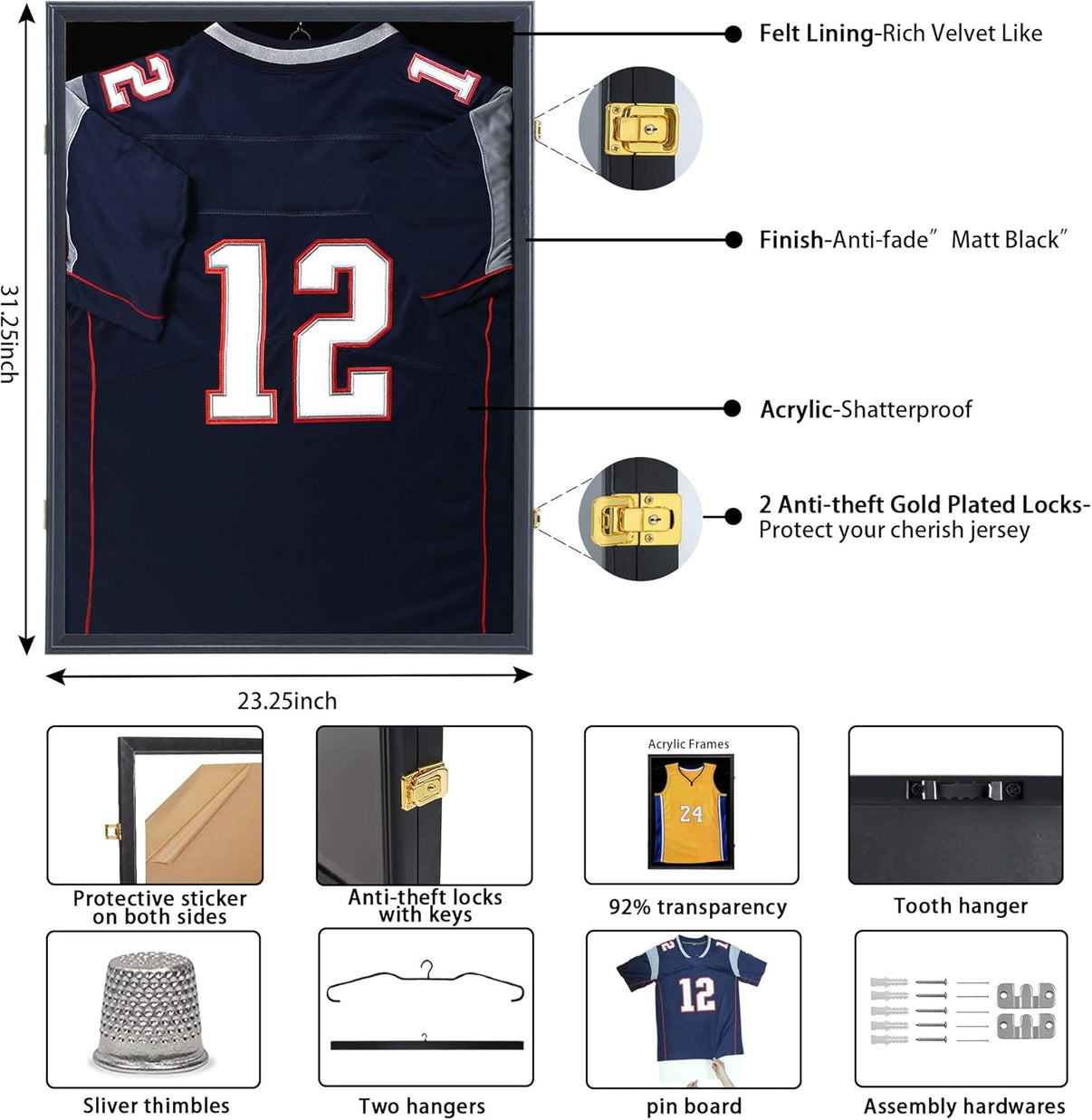 Jersey Display Frame Case Lockable, Large Sport Jersey Shadow Box - EdgeFollow