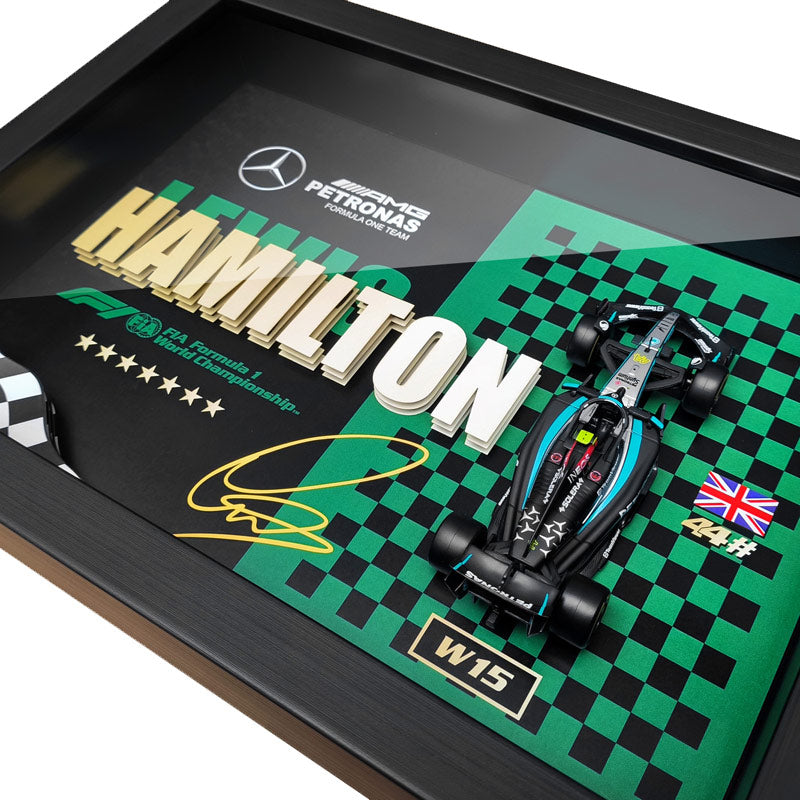 Lewis Hamilton #44 Mercedes-AMG W15 F1 Diecast Car – 3D Framed Signature Edition