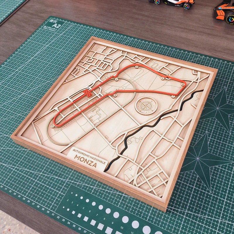 F1 Monza Circuit & City Map – 3D Layered Wood Carving Wall Art - EdgeFollow