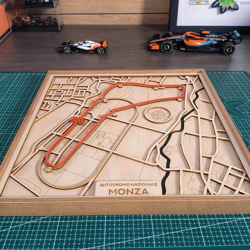 F1 Monza Circuit & City Map – 3D Layered Wood Carving Wall Art - EdgeFollow
