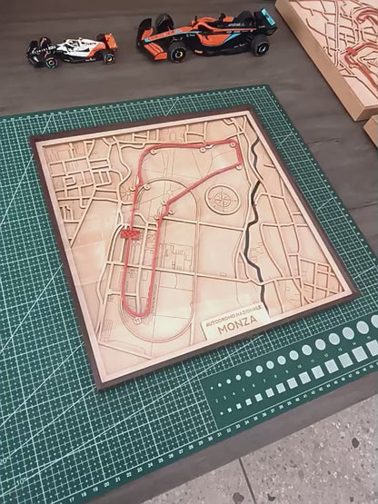 F1 Monza Circuit & City Map – 3D Layered Wood Carving Wall Art