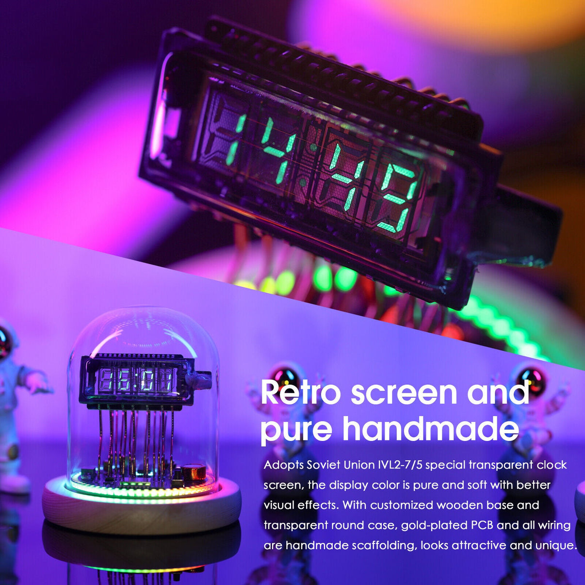 Vintage VFD Clock, WiFi RGB LED Display Nixie Tubes Clock Gaming Setup Desk Gift - EdgeFollow