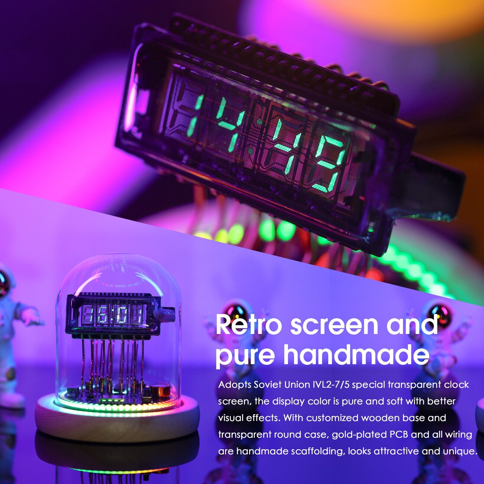 Vintage VFD Clock, WiFi RGB LED Display Nixie Tubes Clock Gaming Setup Desk Gift - EdgeFollow