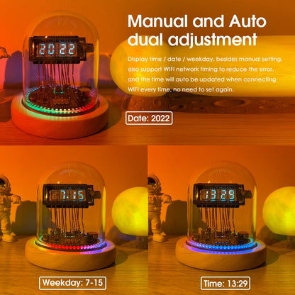 Vintage VFD Clock, WiFi RGB LED Display Nixie Tubes Clock Gaming Setup Desk Gift - EdgeFollow