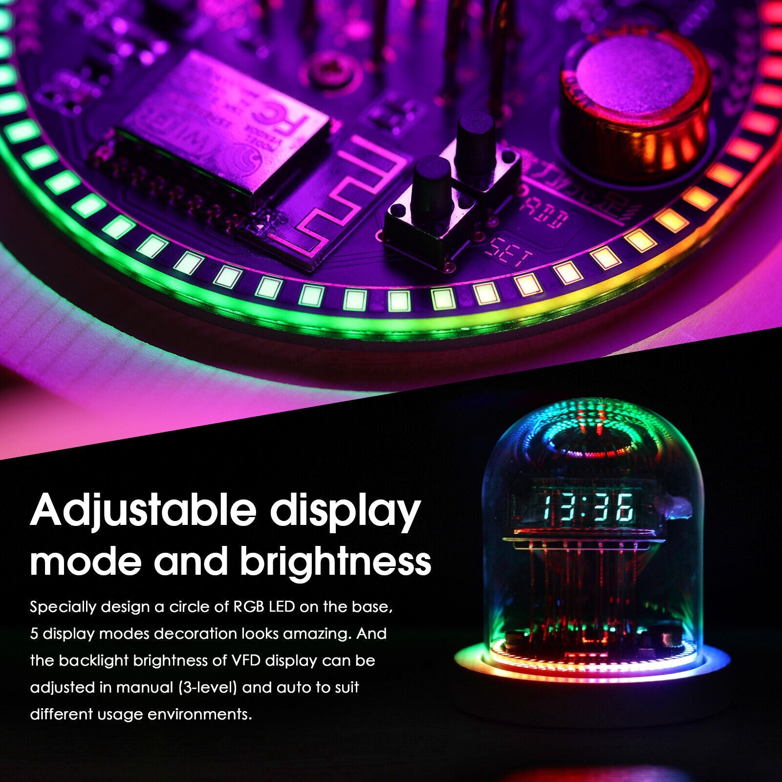Vintage VFD Clock, WiFi RGB LED Display Nixie Tubes Clock Gaming Setup Desk Gift - EdgeFollow