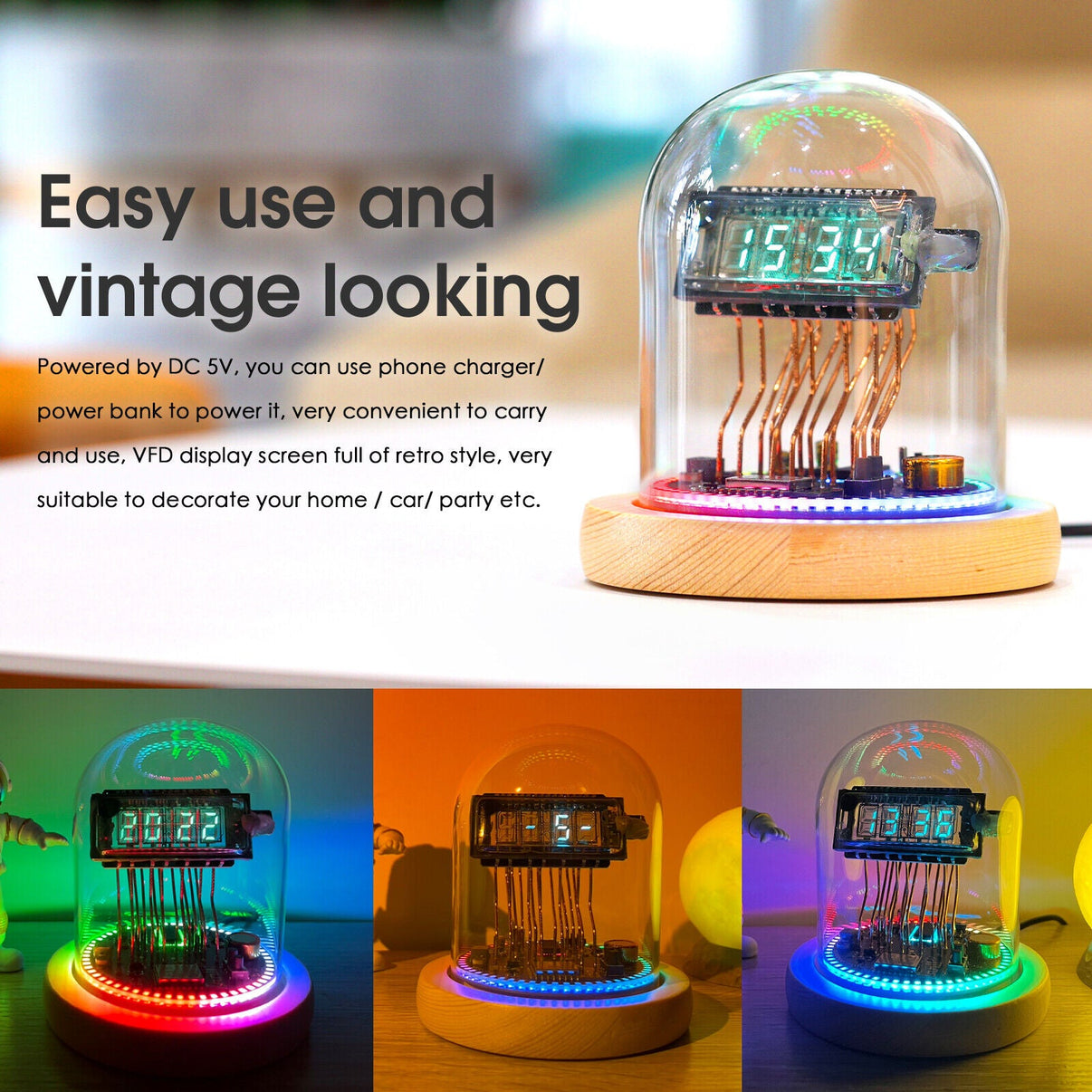 Vintage VFD Clock, WiFi RGB LED Display Nixie Tubes Clock Gaming Setup Desk Gift - EdgeFollow